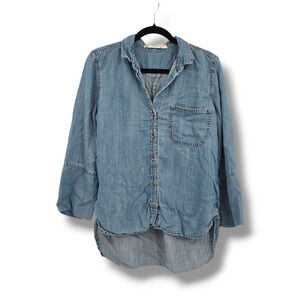 Chelsea & Violet Women's Chambray Button Down High Low Shirt‎ Blue Size Medium